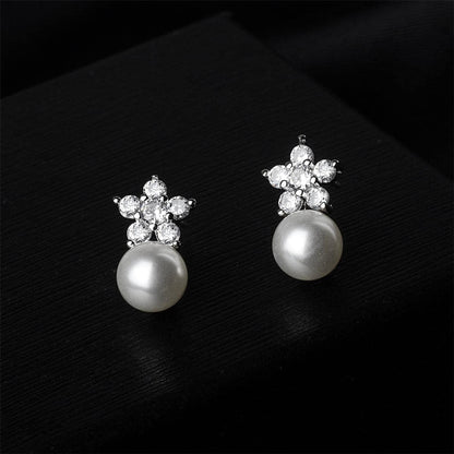 Cubic Zirconia & Pearl Plum Stud Earrings