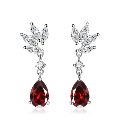 Cubic Zirconia & Red Crystal Botanical Drop Earrings