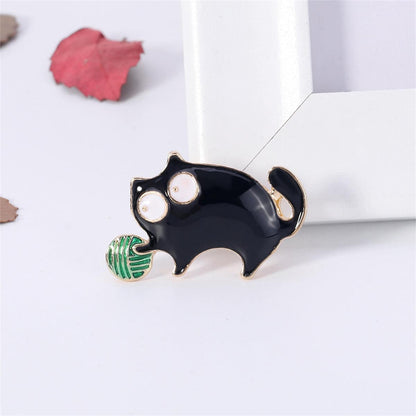 Goldtone & Black Oil Drop Cat Brooch