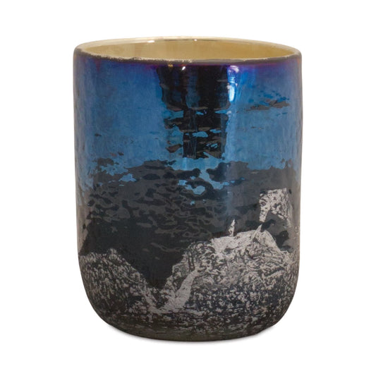 Melrose International Irredescent Navy Glass Candle Holder