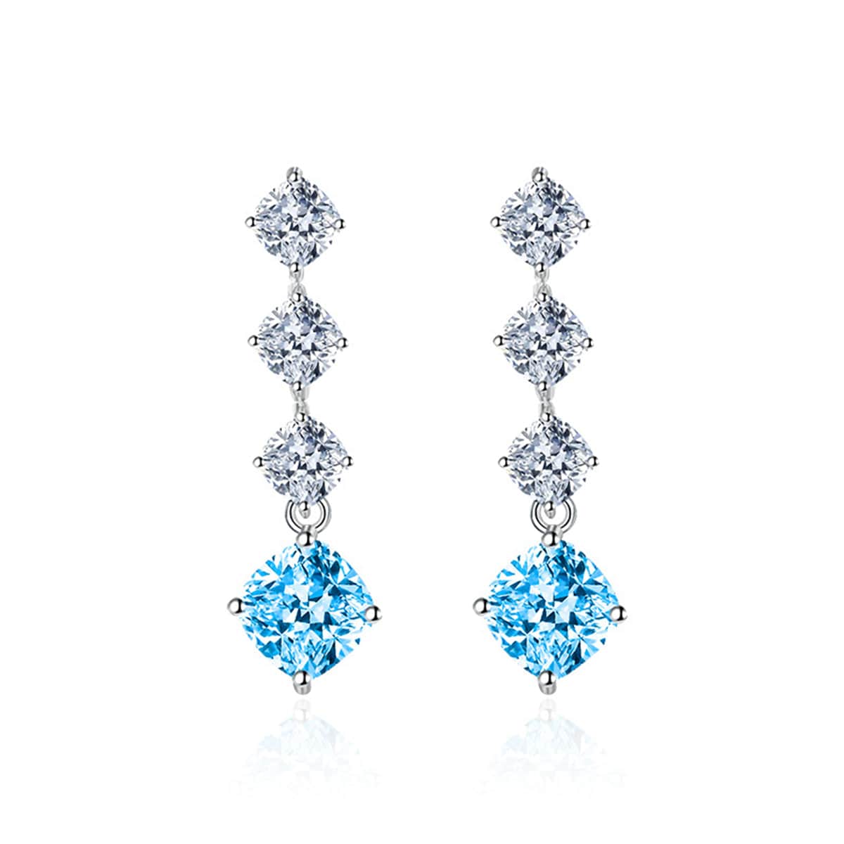 Blue Crystal & Silvertone Cushion-Cut Drop Earrings
