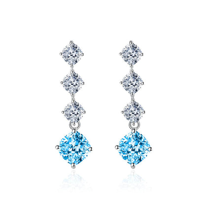 Blue Crystal & Silvertone Cushion-Cut Drop Earrings