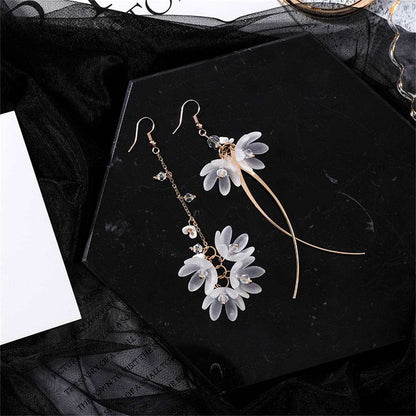 Clear Acrylic & Goldtone Floral Asymmetric Drop Earrings