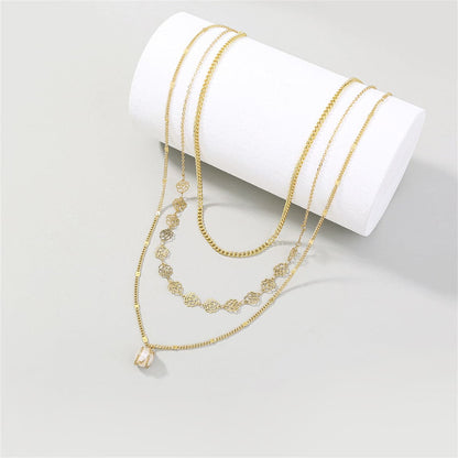 Pearl & Goldtone Lotus Layered Station Necklace