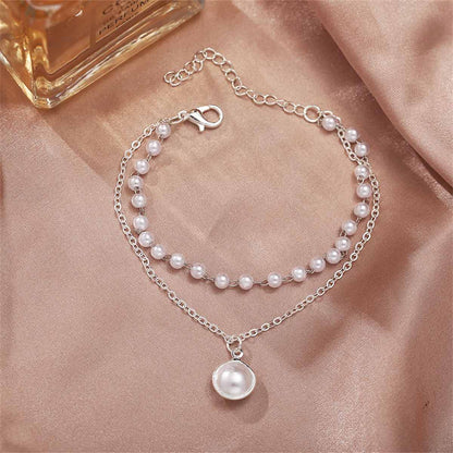 Pearl & Silvertone Layered Station Bracelet