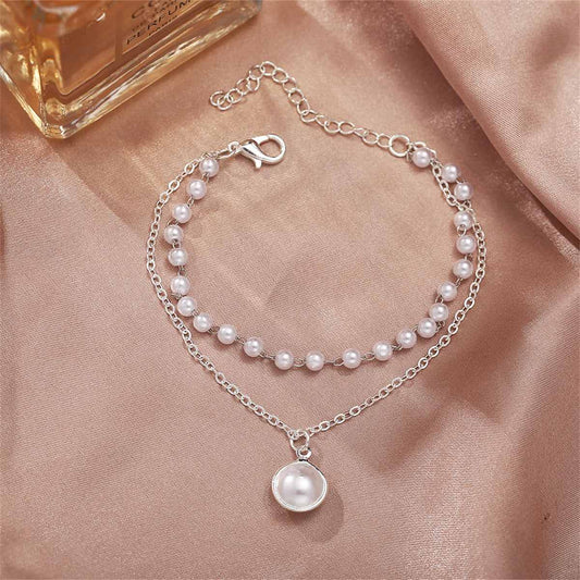 Pearl & Silvertone Layered Station Bracelet