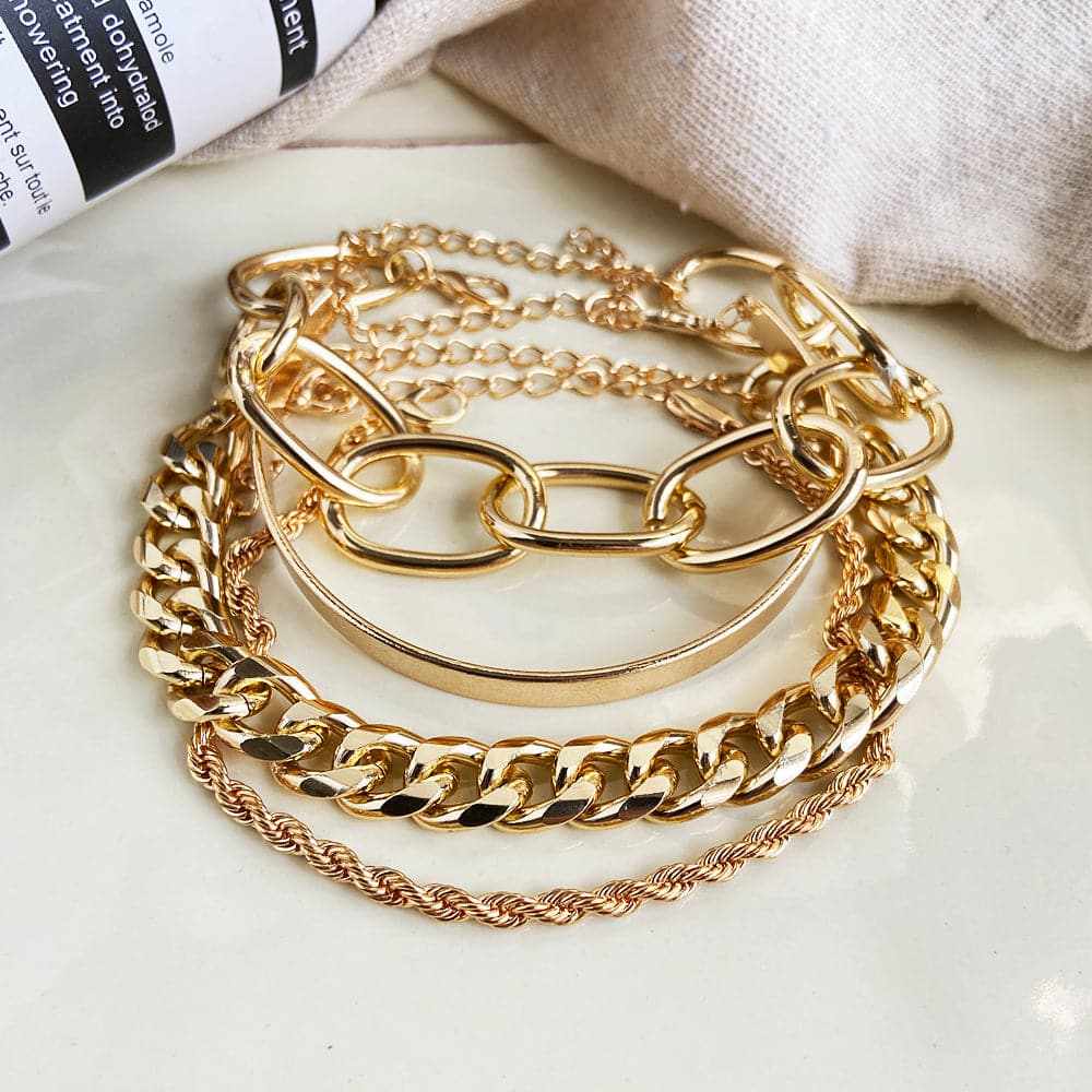 Goldtone Figaro Bracelet Set