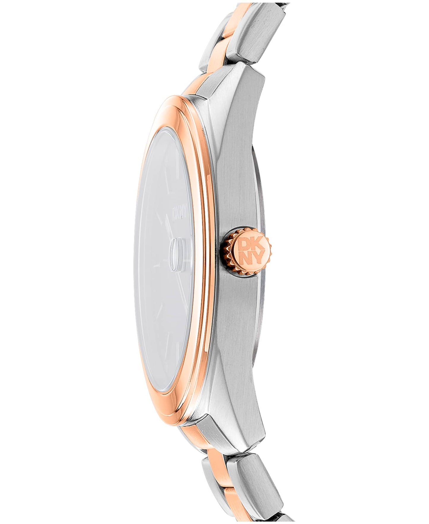 Dkny Men Watch, Two Tone Silver & Rose Gold Color Case, Brown Dial, Two Tone Silver & Rose Gold Color Metal Bracelet, 3 Hands Date, 5 Atm