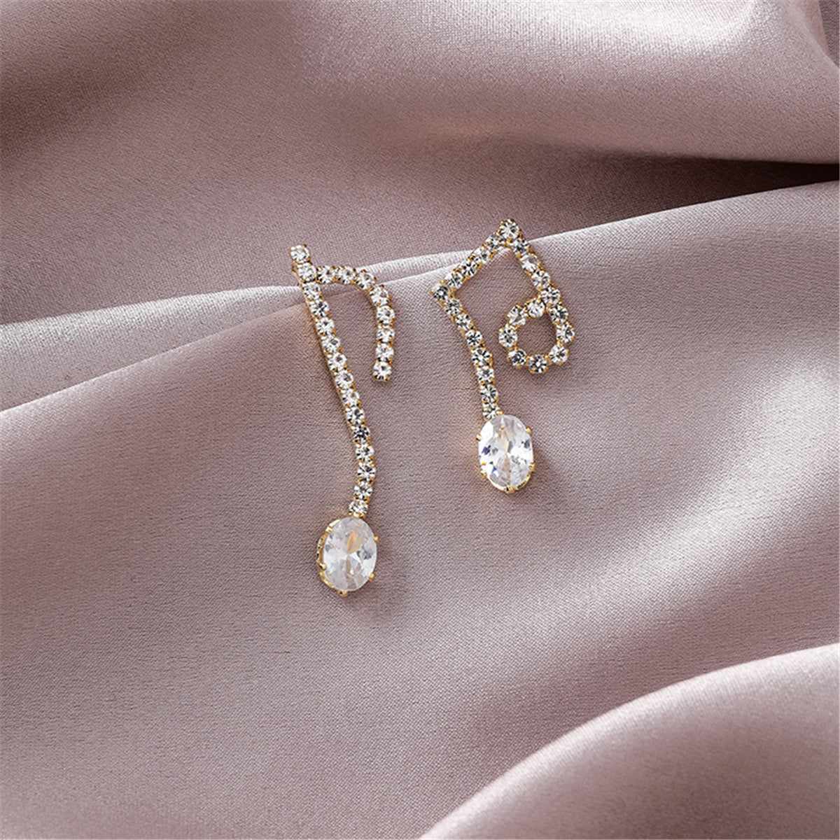 Crystal & Cubic Zirconia Musical Note Mismatched Drop Earrings