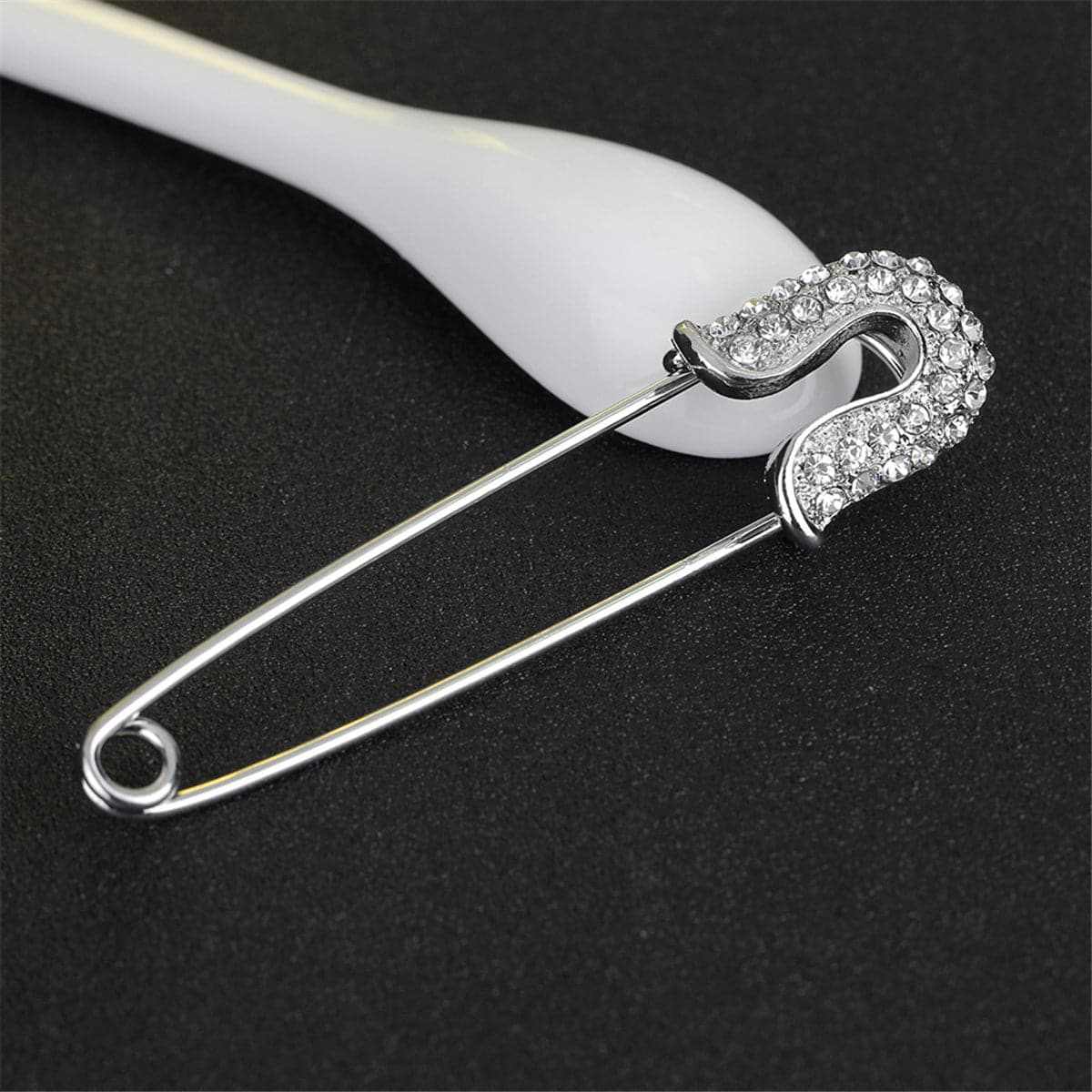 Cubic Zirconia & Silvertone Pin Brooch
