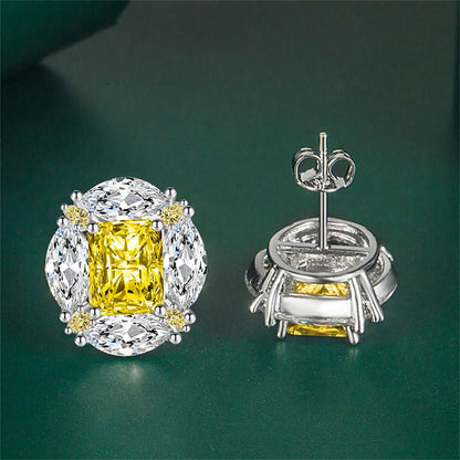 Yellow Radiant & Marquise Crystal Silvertone Oval Stud Earrings