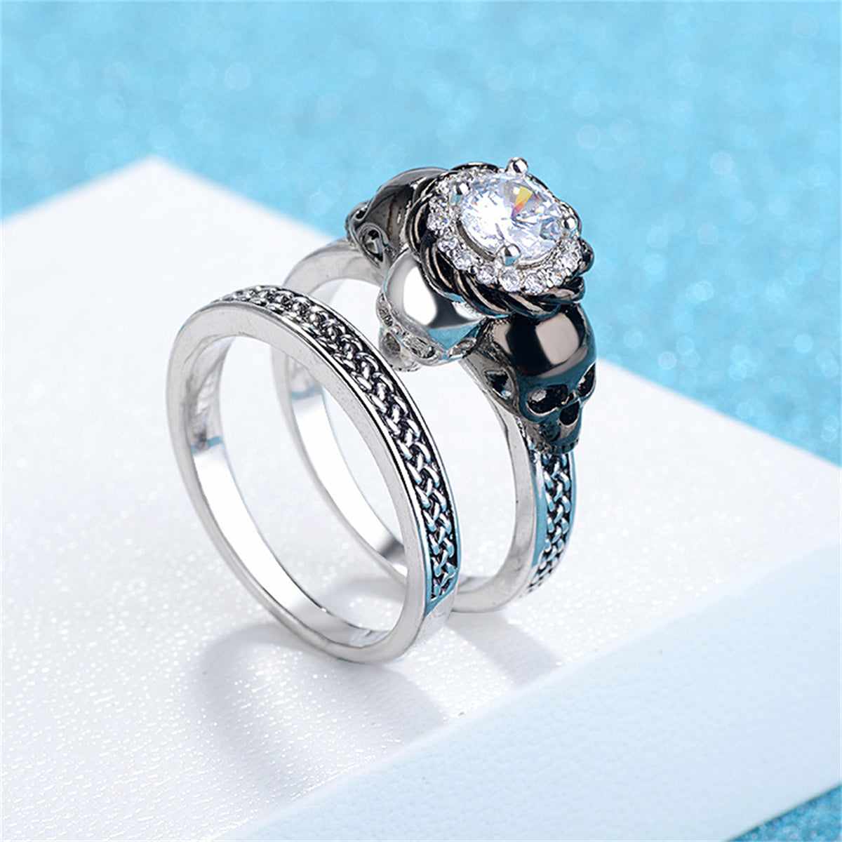 Crystal & Cubic Zirconia Skull Ring Set-4