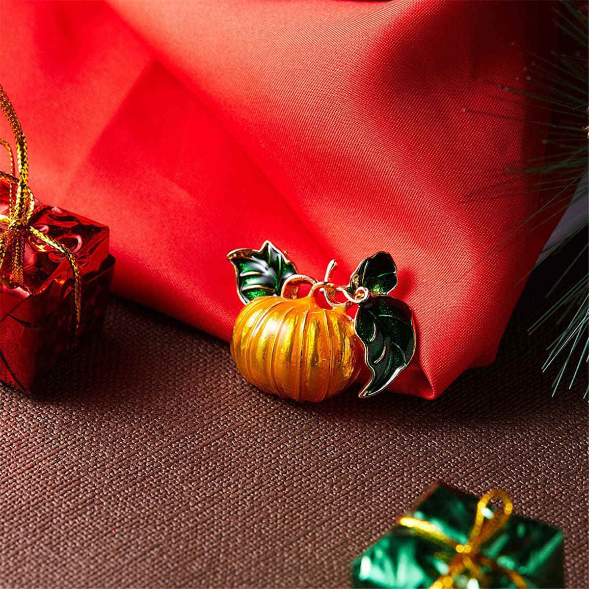 Orange & Green Pumpkin Brooch