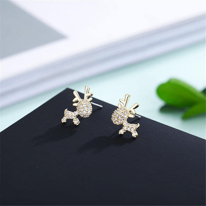 Cubic Zirconia & Goldtone Reindeer Stud Earrings