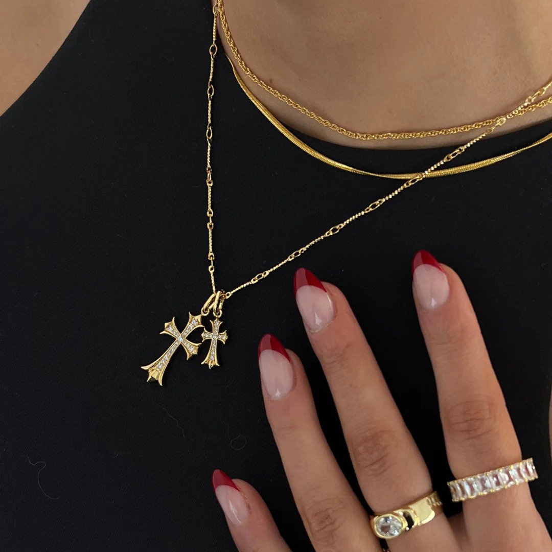 Mint & Lily Double Cross Pendant Necklace