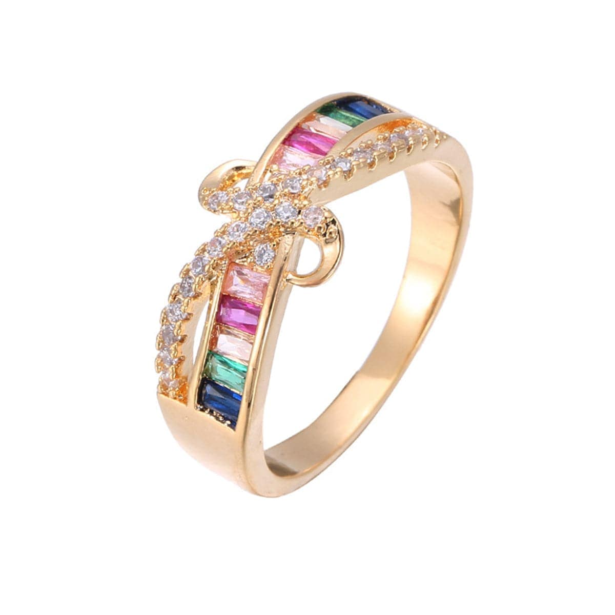Cubic Zirconia & Rainbow Crystal Rattan Ring-9