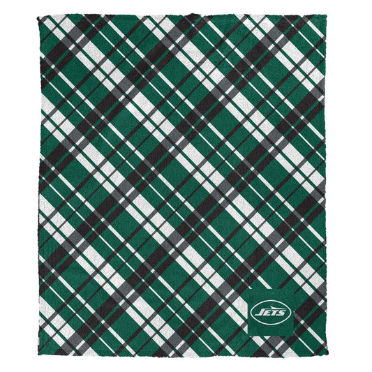 New York Jets NFL Team Sherpa Plaid Throw 50x60