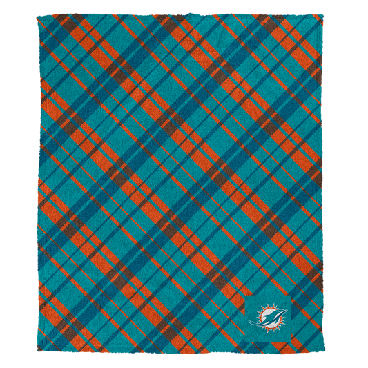 Miami Dolphins NFL Team Sherpa Plaid Throw 50x60