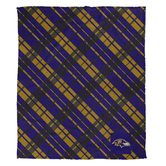 Baltimore Ravens NFL Team Sherpa Plaid Throw 50x60