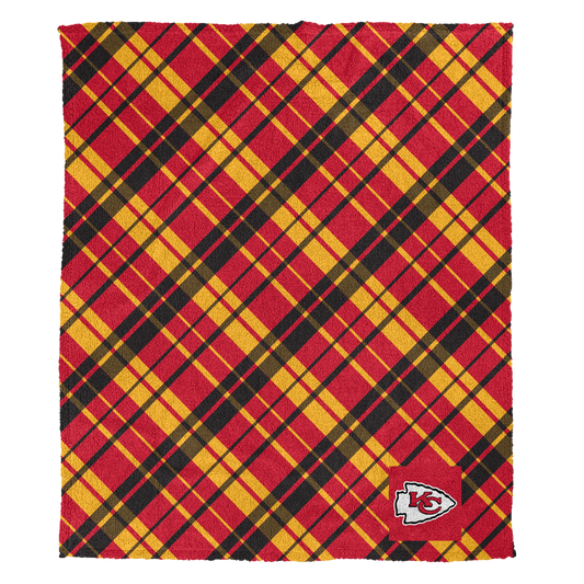 Kansas City Chiefs NFL Team Sherpa Plaid Throw 50x60