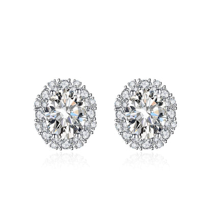 Cubic Zirconia & Clear Crystal Oval Stud Earrings