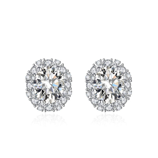 Cubic Zirconia & Clear Crystal Oval Stud Earrings