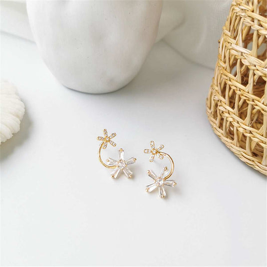 Cubic Zirconia & Goldtone Double-Flower Stud Earrings