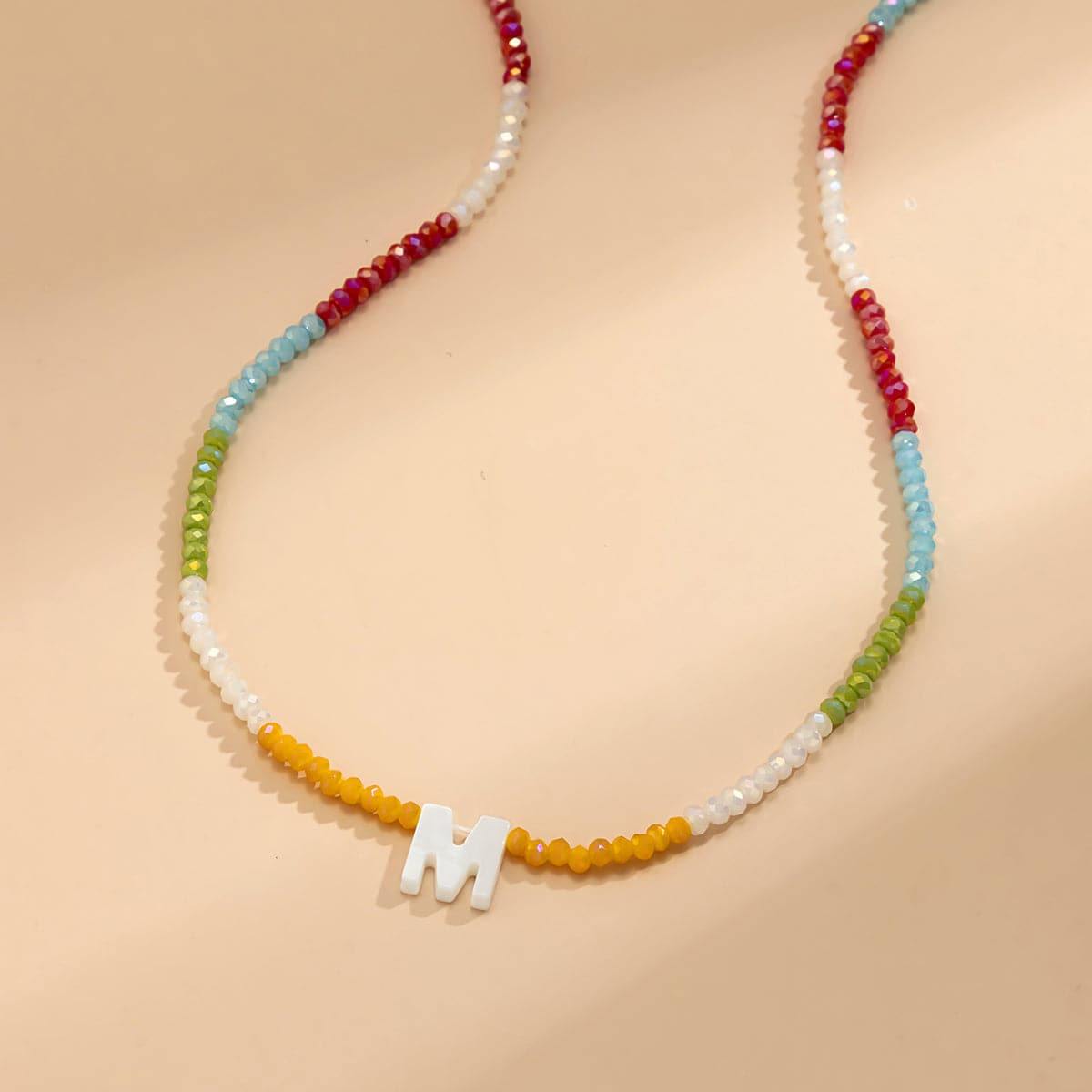 Red & White 'M' Beaded Necklace