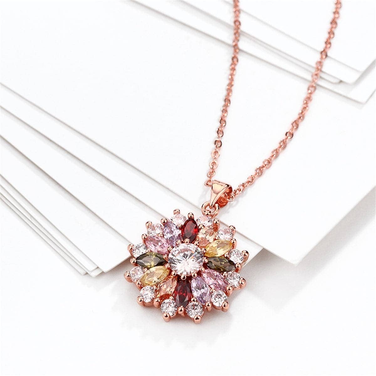 Cubic Zirconia & Crystal Rose Goldtone Burst Pendant Necklace