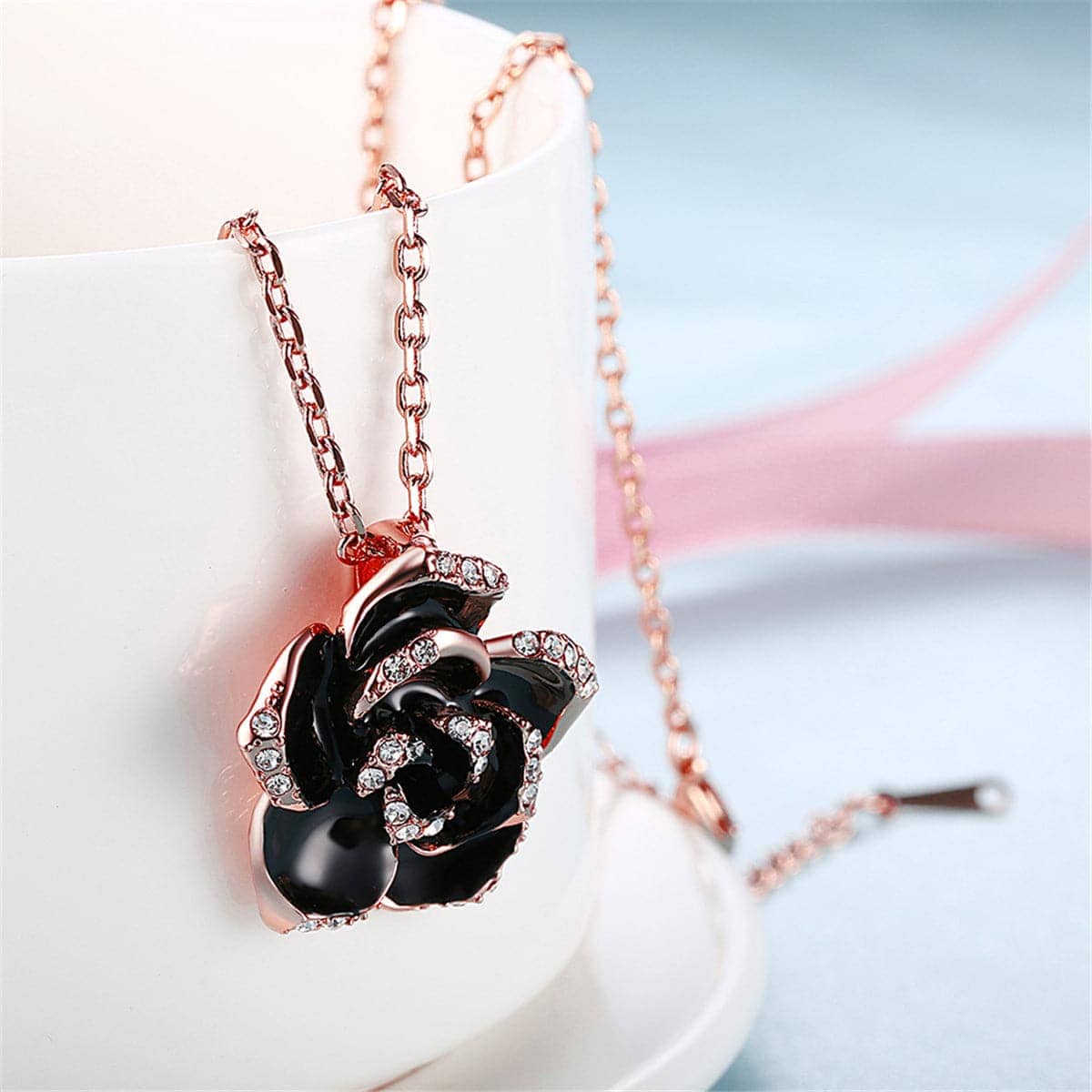 Cubic Zirconia & Rose Goldtone Rose Pendant Necklace