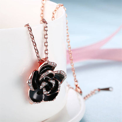 Cubic Zirconia & Rose Goldtone Rose Pendant Necklace