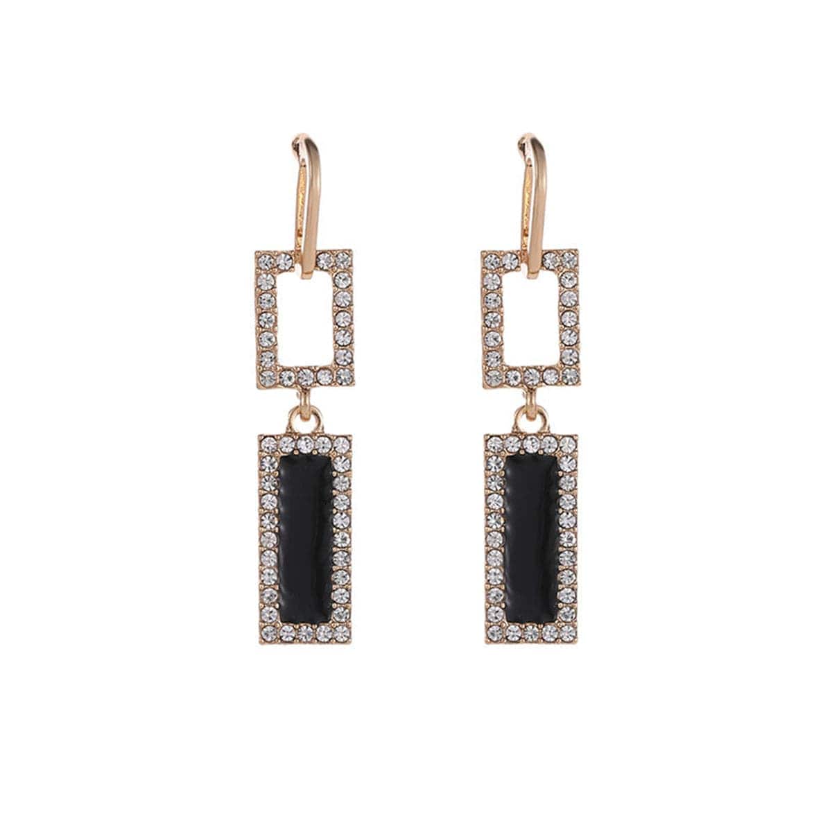 Cubic Zirconia & Goldtone Rectangle Drop Earrings