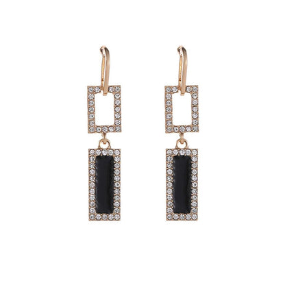 Cubic Zirconia & Goldtone Rectangle Drop Earrings