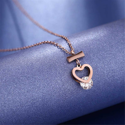 Cubic Zirconia & Rose Goldtone Open Heart Pendant Necklace