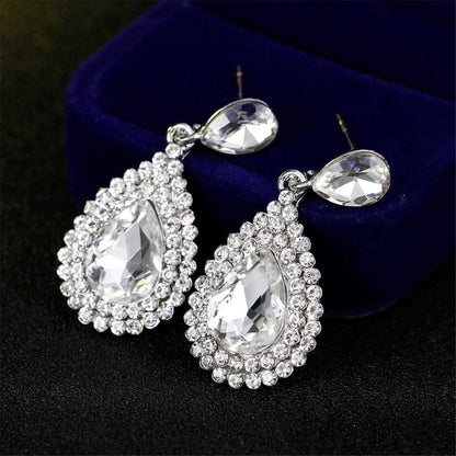 Cubic Zirconia & Crystal Halo Teardrop Earrings