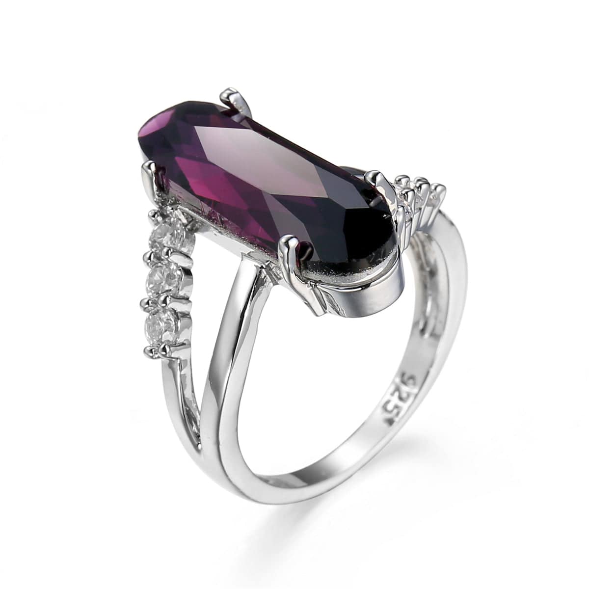 Cubic Zirconia & Purple Crystal Long Oval Ring-1
