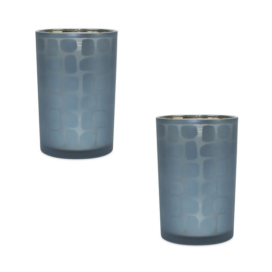 Melrose International Navy Frosted Glass Candle Holder (Set of 2)