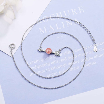Strawberry Red Crystal & Silvertone Arrow Pendant Necklace