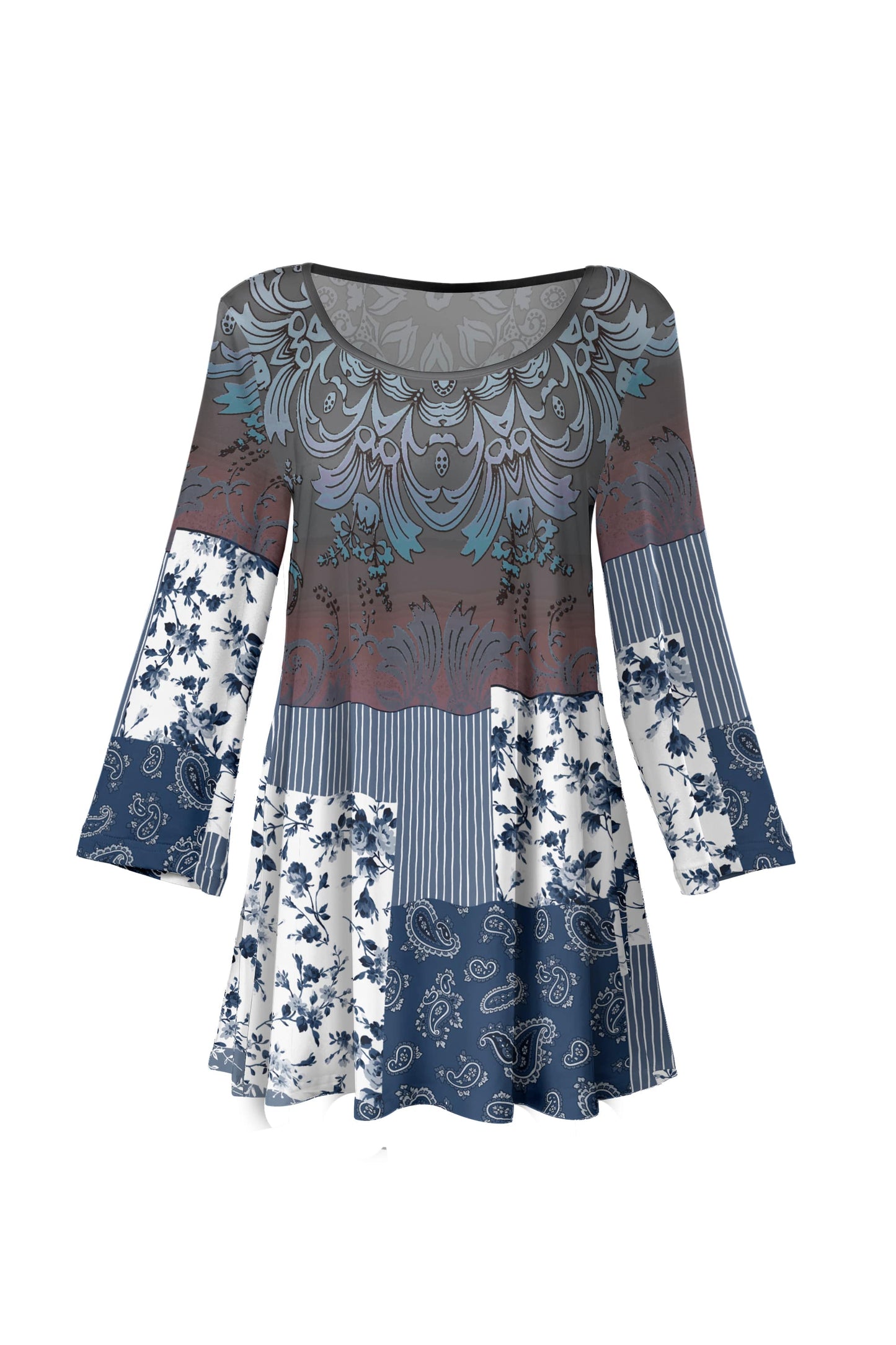 Rust Blue Patchwork Floral-