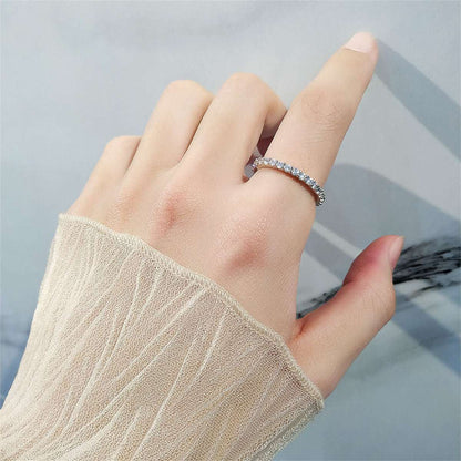 Cubic Zirconia & Silvertone Thin Band Ring-1