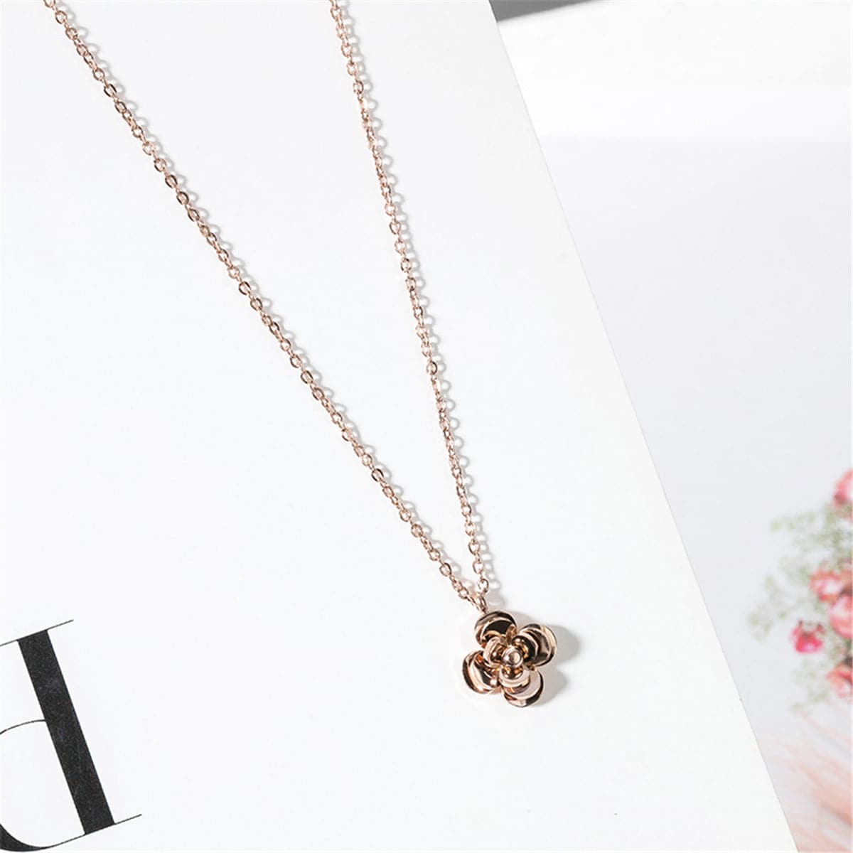 Rose Goldtone Camellia Pendant Necklace