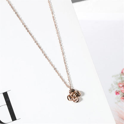 Rose Goldtone Camellia Pendant Necklace