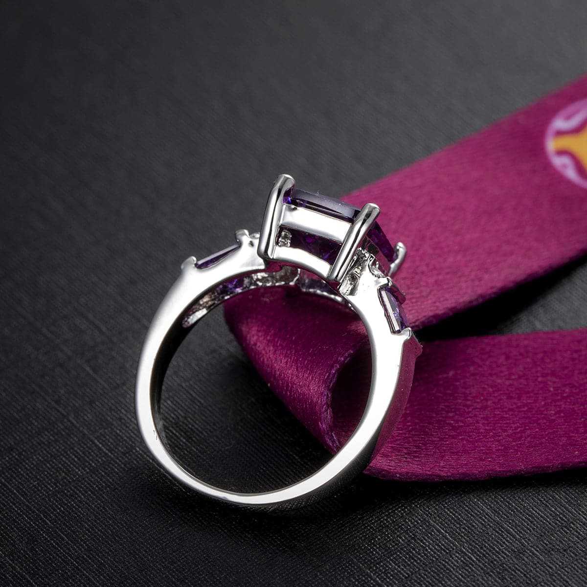 Purple Crystal & Cubic Zirconia Princess-Cut Ring-10