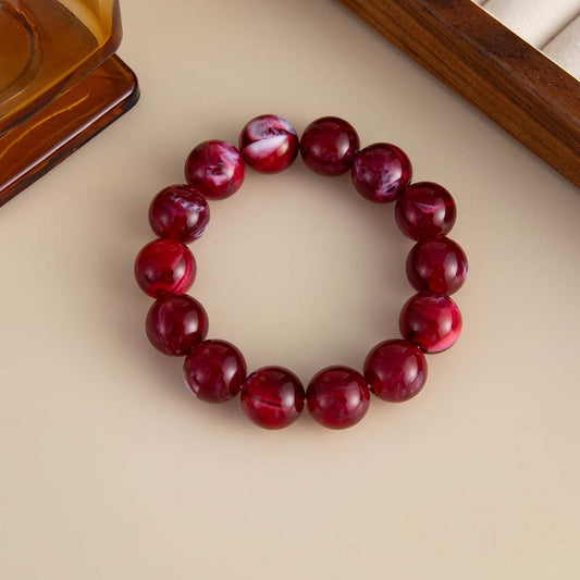 Wine Red Resin Beaded Stretch Bracelet