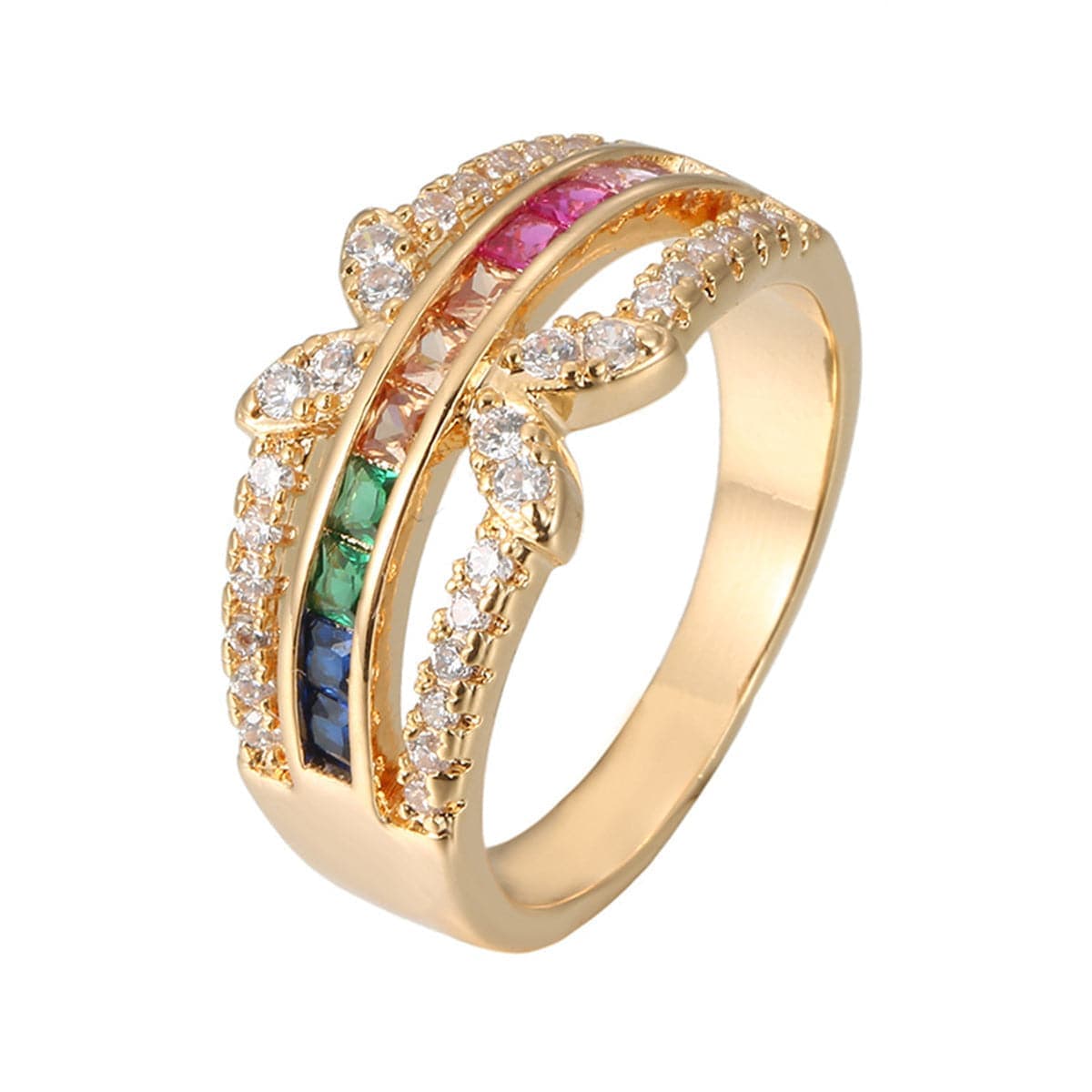 Rainbow Crystal & Cubic Zirconia Butterfly Ring-16