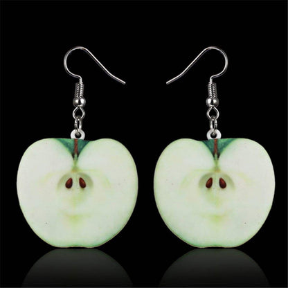 Green Acrylic & Silvertone Apple Drop Earrings