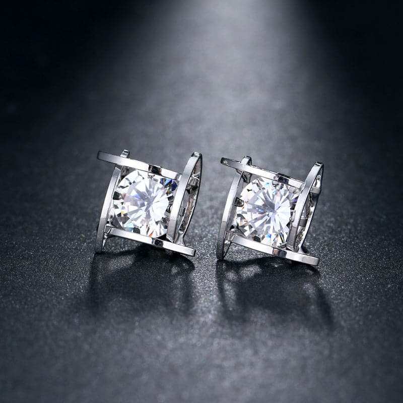 Crystal & Silvertone Caged Stud Earrings