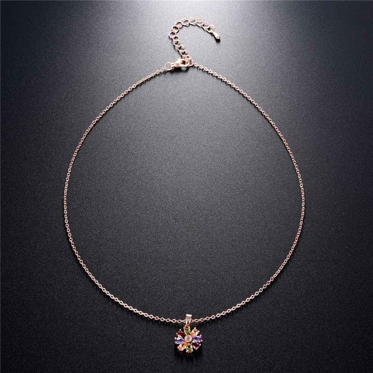 Cubic Zirconia & Rose Goldtone Floral Pendant Necklace