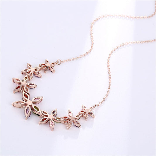Rainbow Crystal & Rose Goldtone Flower Bib Necklace