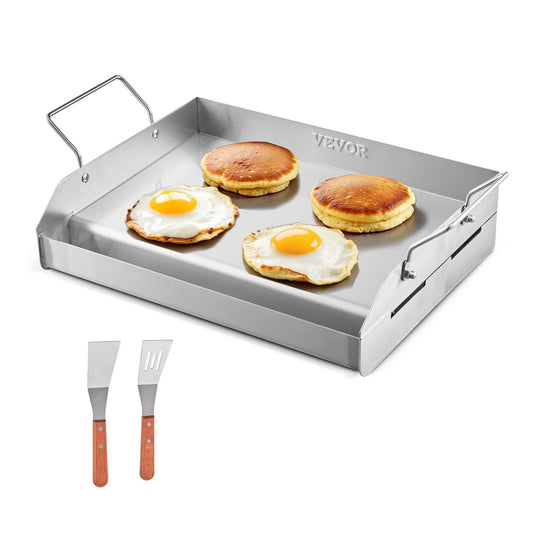VEVOR 17x13 in Flat Top Griddle Stainless Steel Universal BBQ Grill Pan Cookware - Silver
